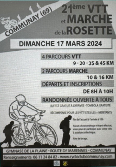 Affiche de La 21ème RANDONNEE VTT et MARCHE de la ROSETTE à Communay
