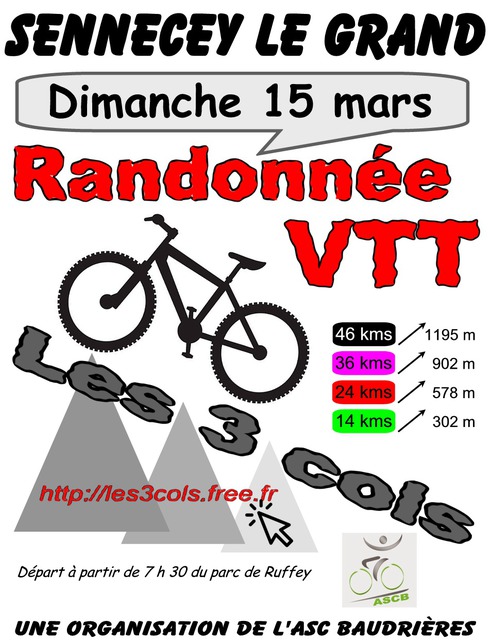 Affiche de Randonnée VTT et Gravel "Les 3 Cols" (2ème  édition) à Sennecey-le-Grand