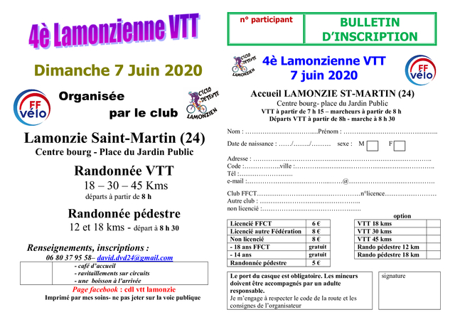 Affiche de LA LAMONZIENNE VTT (4ème  édition) à Lamonzie-Saint-Martin