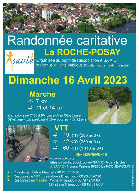 Affiche de 4 ème Randonnée CARITATIVE ASAVIE VTT et MARCHE (5ème  édition) à La Roche-Posay
