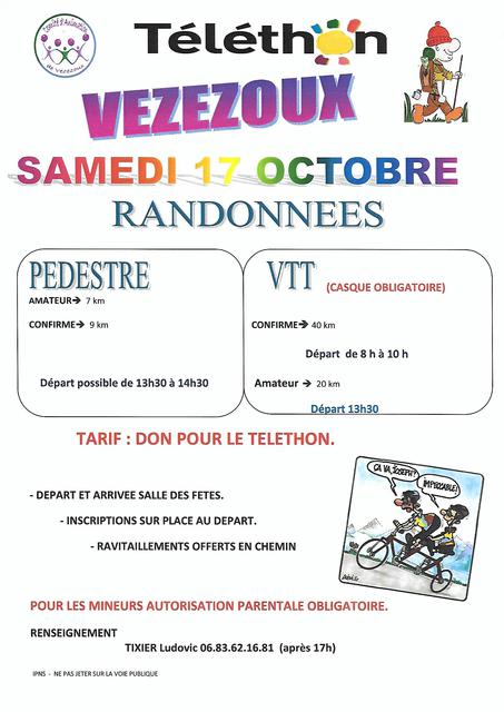 Affiche de Randonnées VTT / pédestre au profit du Téléthon (3ème  édition) à Vézézoux