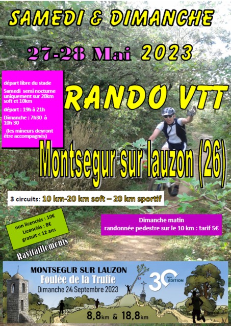 Affiche de  Rando VTT de pentecôte 2023 (23ème  édition) à Montségur-sur-Lauzon