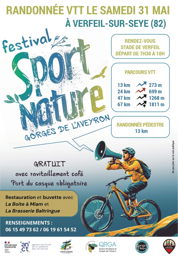Affiche de La 2ème Randonnée VTT Festival Sport Nature Gorges de l'Aveyron à Verfeil