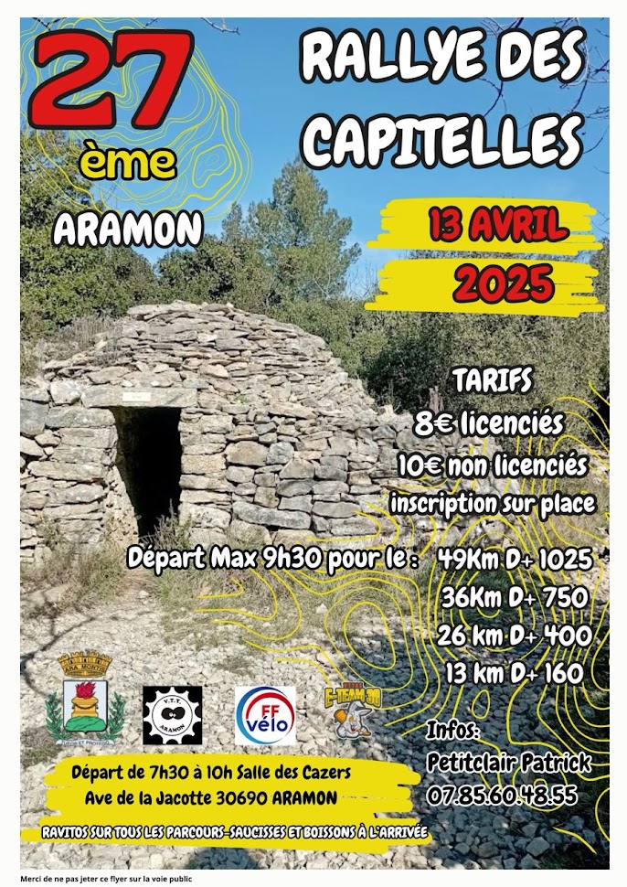 Affiche de La 27ème Randonnée Rallye VTT des CAPITELLES à Aramon