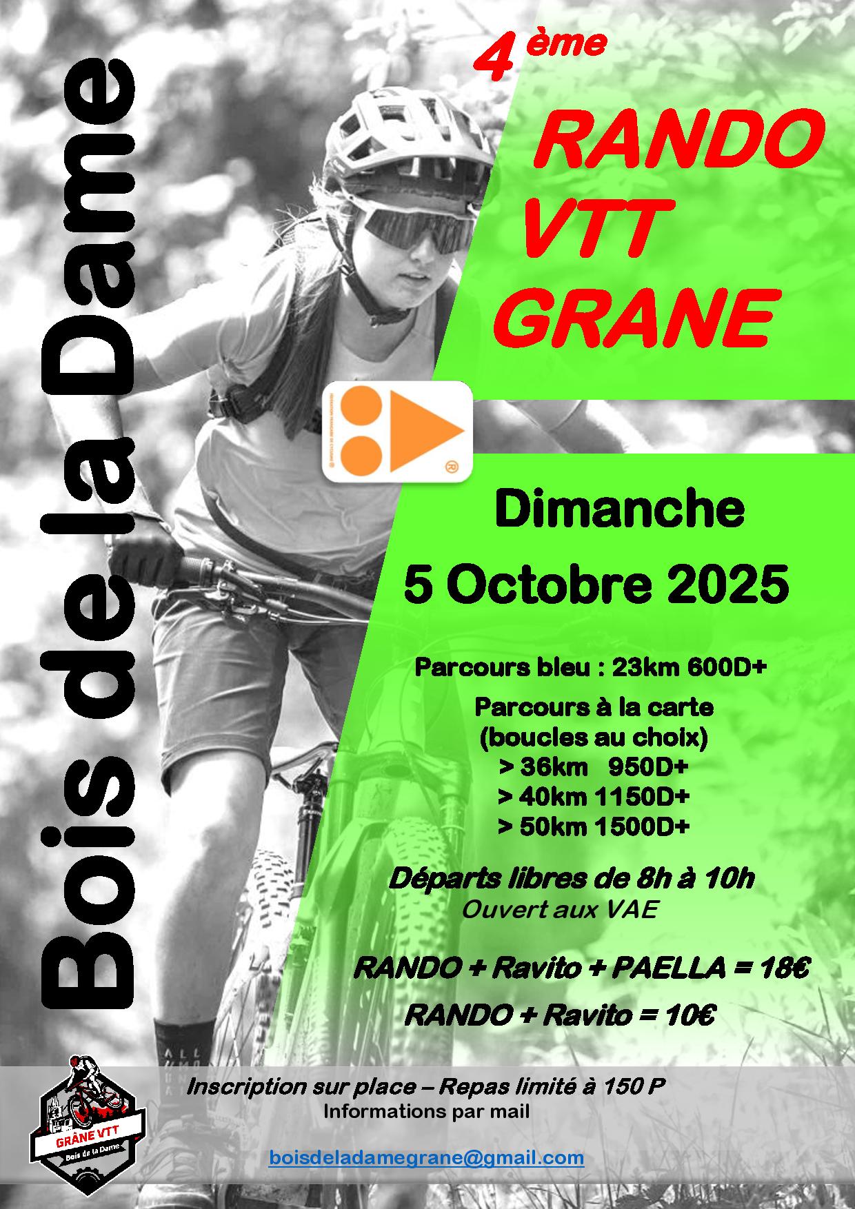 Affiche de La 4ème Rando VTT "Bois de la Dame" à Grâne
