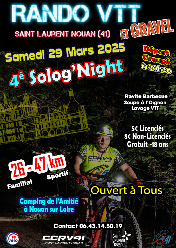 Affiche de 4è SOLOGNIGHT - Rando VTT Gravel Nocturne (4ème édition) à Saint-Laurent-Nouan