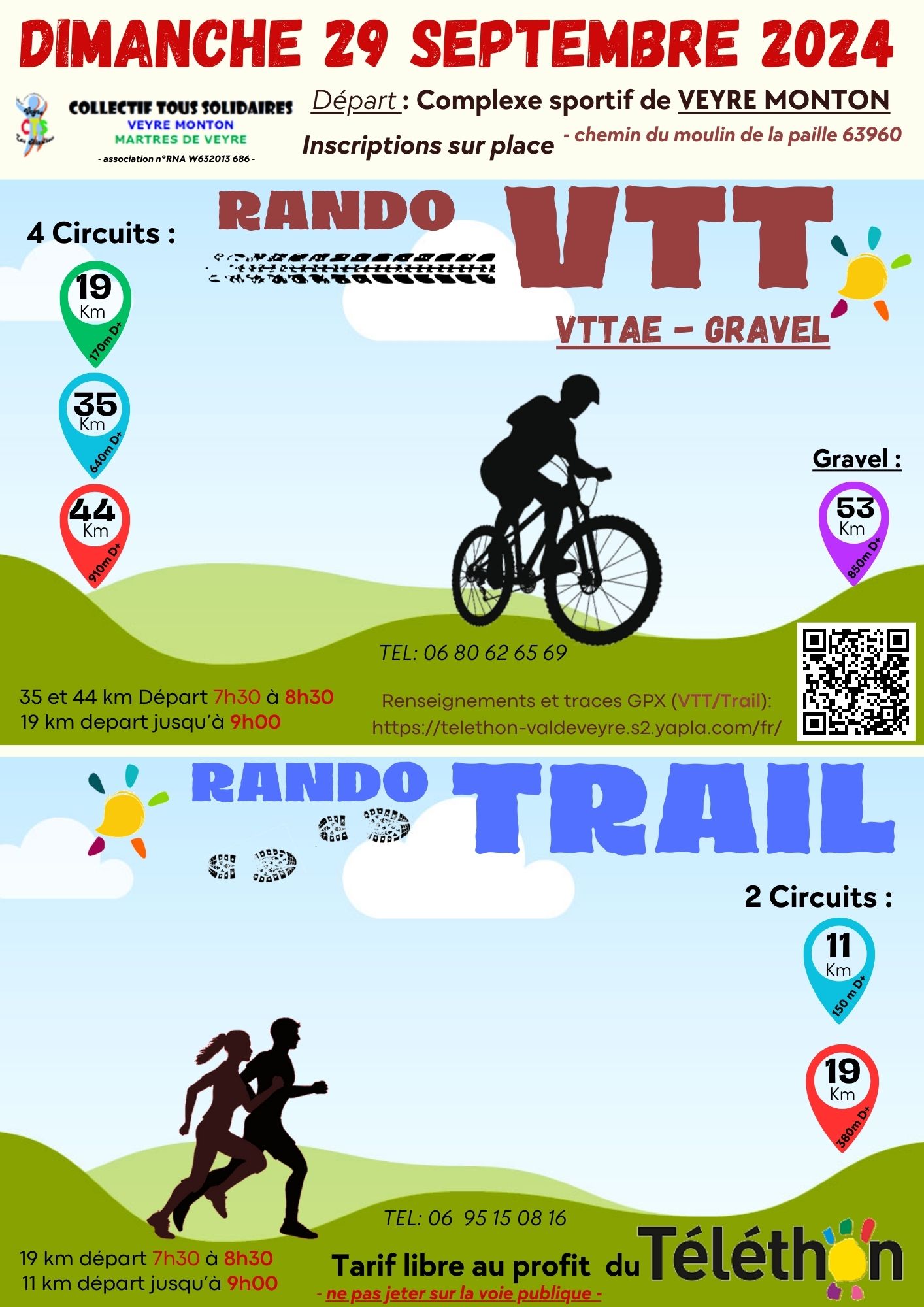 Affiche de Rando VTT pour le téléthon à Veyre-Monton